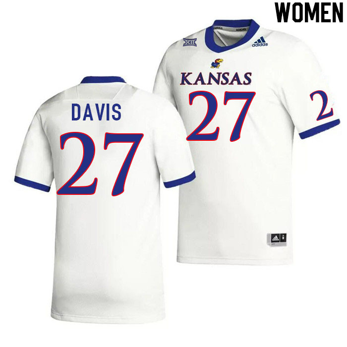 Women #27 Taylor Davis Kansas Jayhawks College Football Jerseys Stitched Sale-White - Click Image to Close